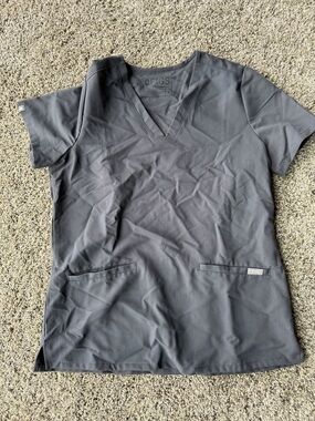 FIGS Charcoal V-Neck Short Sleeve Scrub Top